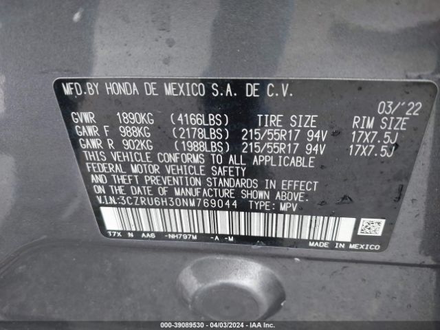 3CZRU6H30NM769044 Honda Hr-v Awd Lx