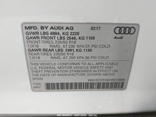 WA1ECCFS5HR016896 Audi Q3 2.0t Premium