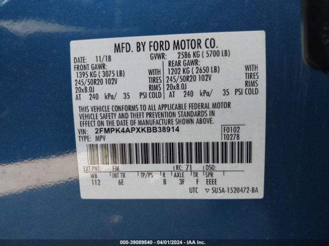 2FMPK4APXKBB38914 Ford EDGE ST