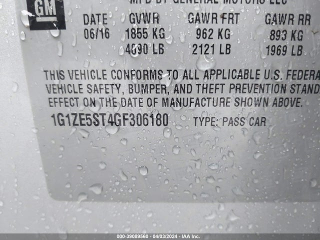 Aukcja sprzedaży 2016 Chevrolet Malibu 1lt, vin: 1G1ZE5ST4GF306180, numer aukcji: 39089560