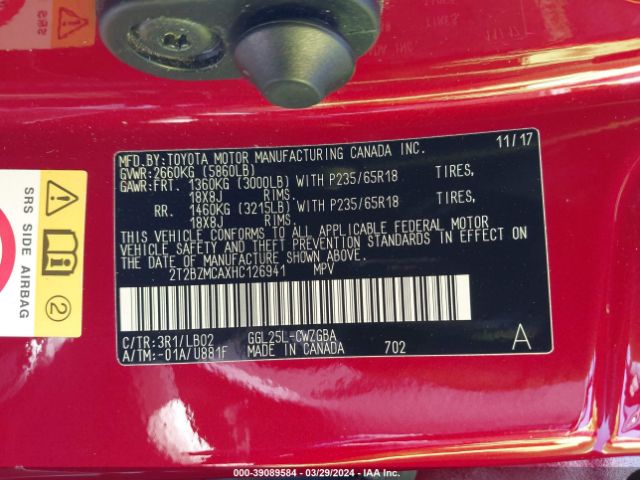 2T2BZMCAXHC126941 Lexus RX 350