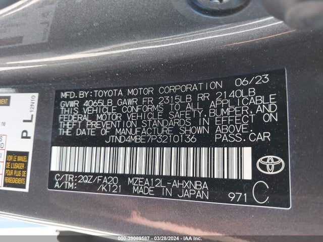 Toyota COROLLA SE 2023 JTND4MBE7P3210136 Image 9