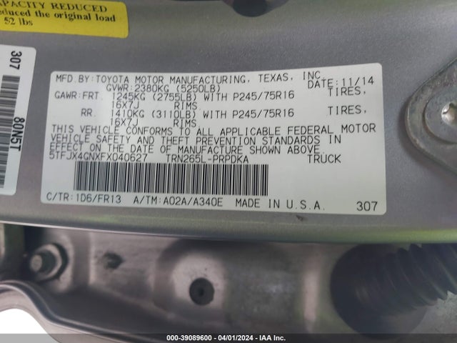 Toyota Tacoma Prerunner 2015 5TFJX4GNXFX040627 Image 9