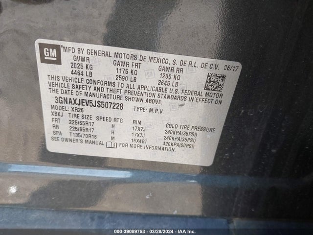 Chevrolet EQUINOX LT 2018 3GNAXJEV5JS507228 Image 9