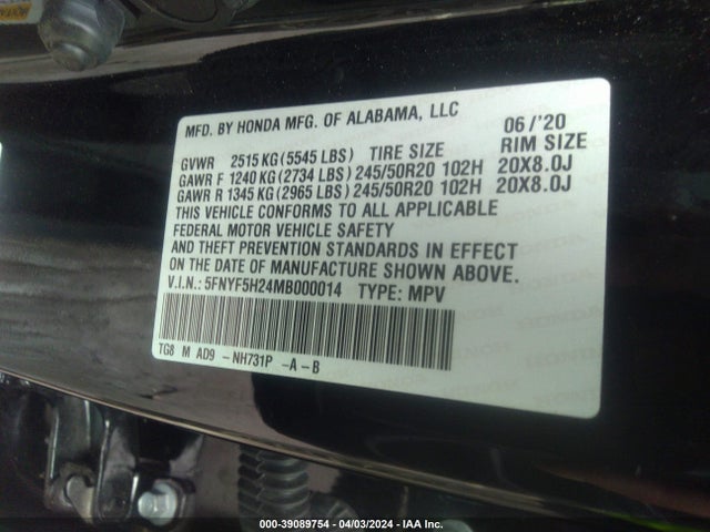 Honda Pilot 2wd Special Edition 2021 5FNYF5H24MB000014 Image 9