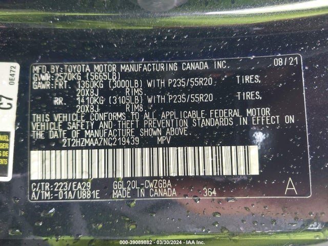 Lexus RX 350 2022 2T2HZMAA7NC219439 Image 9