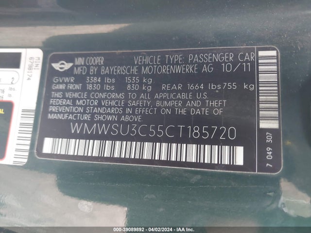 2012 MINI COOPER WMWSU3C55CT185720 Photo 8