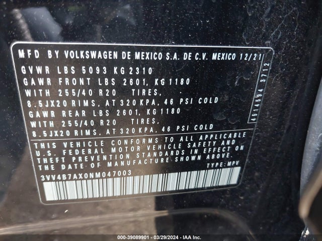 3VV4B7AX0NM047003 Volkswagen Tiguan 2.0t Sel R-line