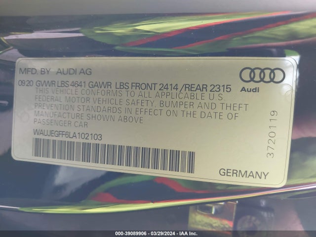 WAUJEGFF6LA102103 Audi A3 Premium Plus 45 Tfsi S Line Quattro S Tronic