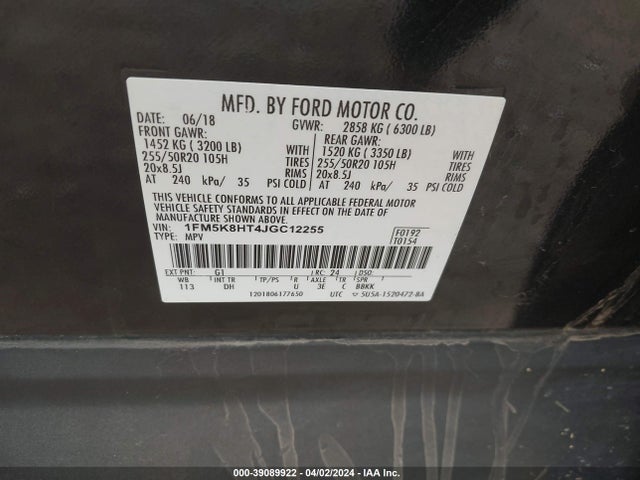 Ford Explorer Platinum 2018 1FM5K8HT4JGC12255 Image 9