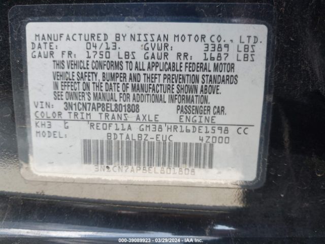 3N1CN7AP8EL801808 Nissan Versa 1.6 Sv