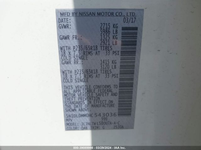 5N1DL0MM0HC543036 Infiniti QX60