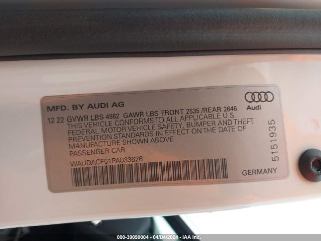 WAUDACF51PA033626 Audi A5 Sportback Premium 45 Tfsi S Line Quattro S Tronic