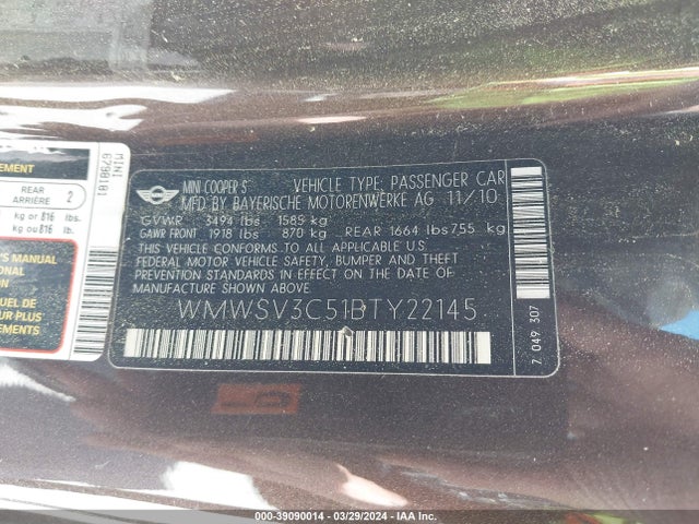 2011 MINI COOPER S WMWSV3C51BTY22145 Photo 8
