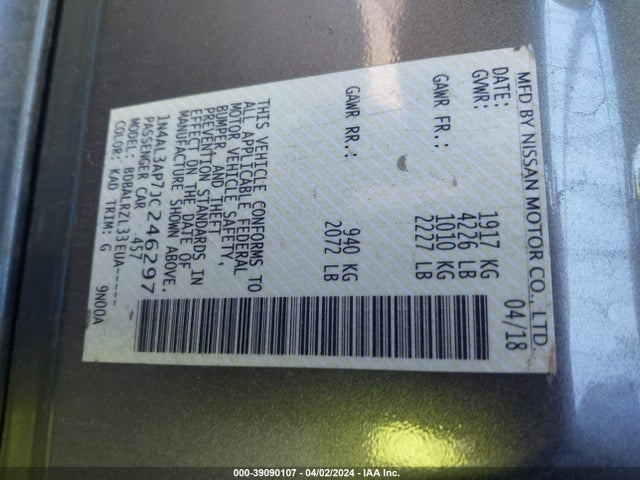 Nissan Altima 2.5 Sl 2018 1N4AL3AP7JC246297 Image 9