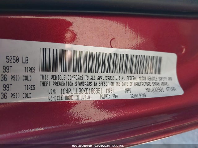 1C4PJLLB8KD186991 Jeep Cherokee Latitude Plus Fwd
