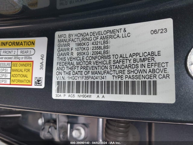Honda ACCORD EX 2023 1HGCY1F35PA041341 Image 9