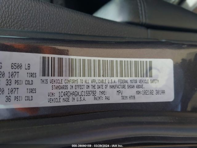 1C4RDHAGXJC159792 Dodge Durango Sxt Rwd