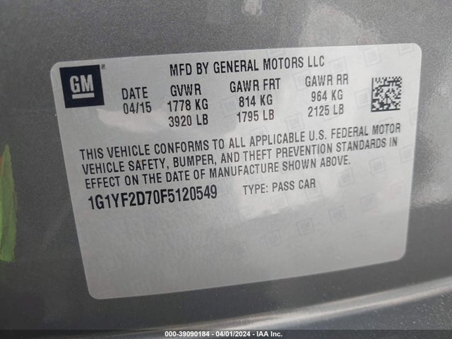 Chevrolet CORVETTE STINGRAY 2015 1G1YF2D70F5120549 Image 9
