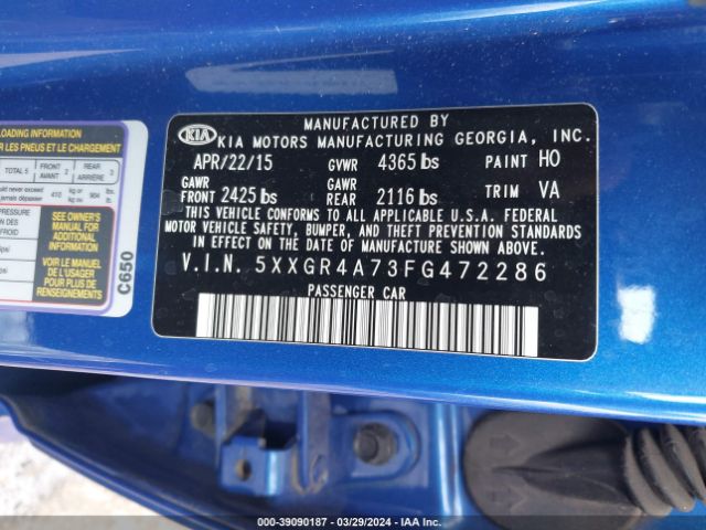 5XXGR4A73FG472286 KIA OPTIMA SX