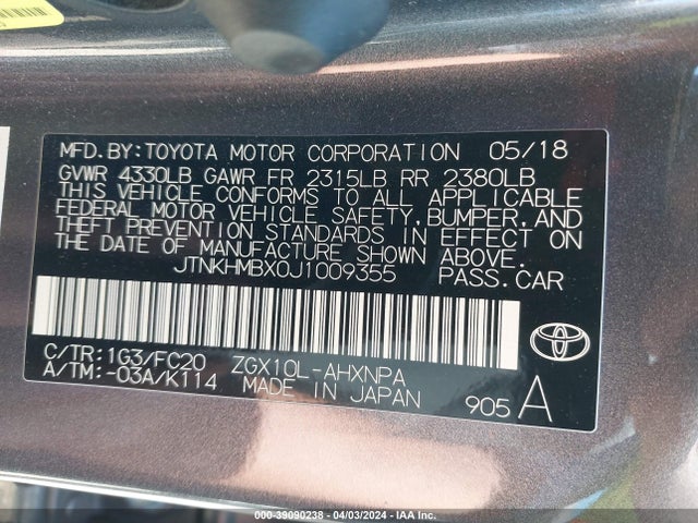 Toyota C-HR XLE 2018 JTNKHMBX0J1009355 Image 9