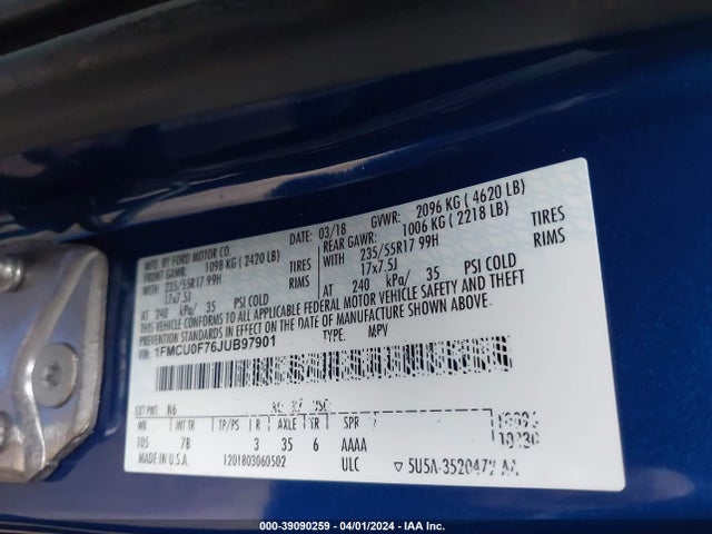 Ford ESCAPE S 2018 1FMCU0F76JUB97901 Image 9