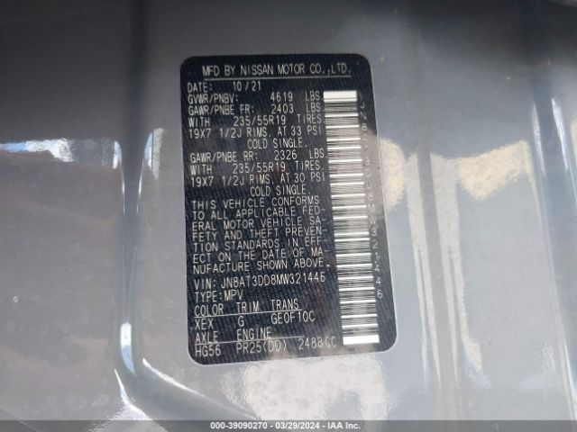 JN8AT3DD8MW321446 Nissan Rogue Platinum Intelligent Awd