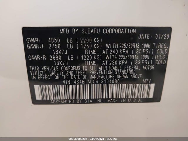 Subaru Outback Limited 2020 4S4BTALC6L3164086 Image 9