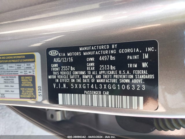 KIA Optima Lx 2016 5XXGT4L3XGG106323 Image 9