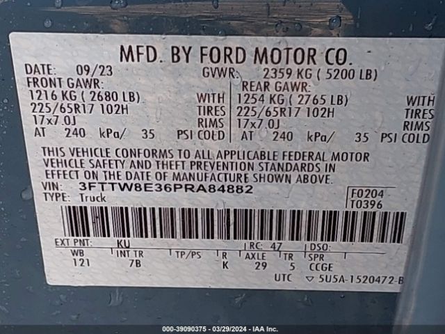 3FTTW8E36PRA84882 Ford Maverick Xlt