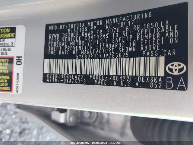 Toyota Corolla Xse 2018 5YFBURHE4JP765625 Image 9