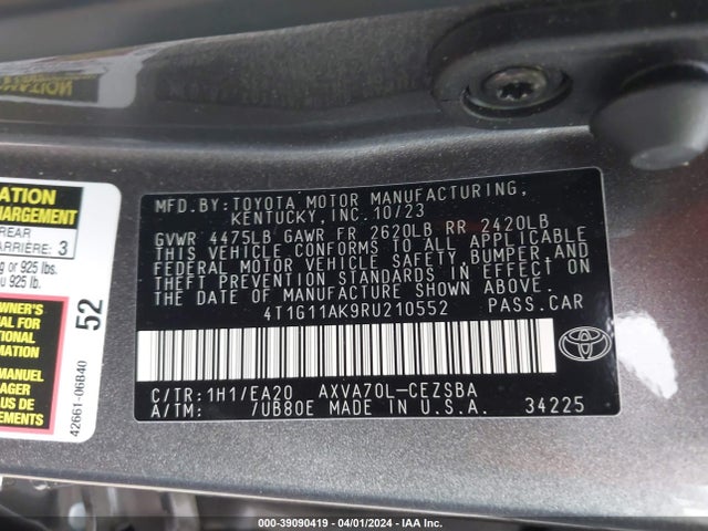 Toyota CAMRY SE 2024 4T1G11AK9RU210552 Image 9