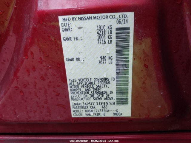 1N4AL3AP5FC109558 Nissan Altima 2.5 Sv