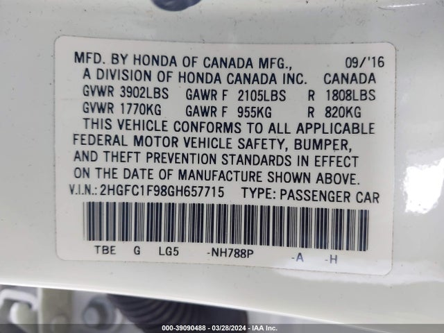 Honda Civic Touring 2016 2HGFC1F98GH657715 Image 9