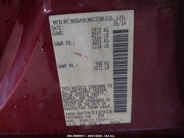 1N4AL3AP7FN310916 Nissan Altima