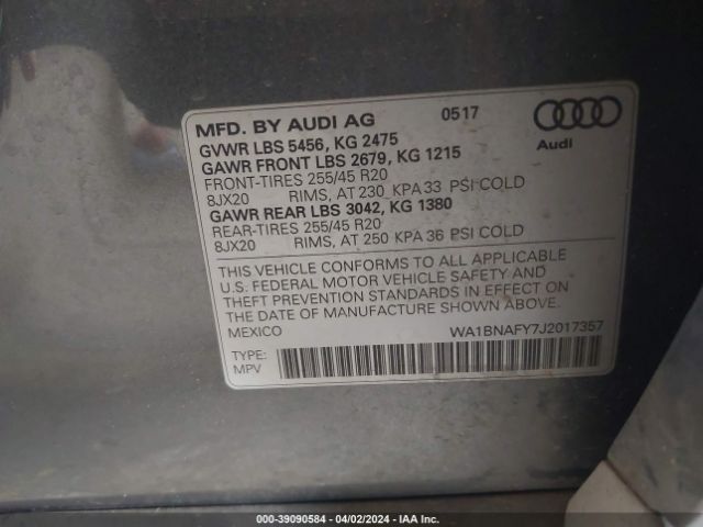 WA1BNAFY7J2017357 Audi Q5 2.0t Premium/2.0t Tech Premium