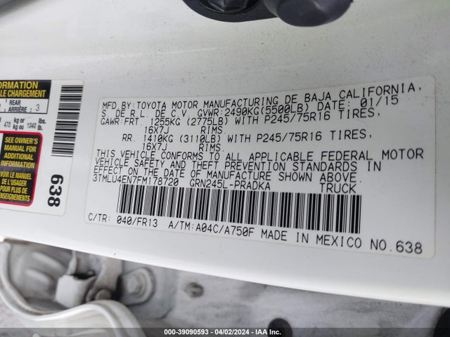 Toyota Tacoma Base V6 2015 3TMLU4EN7FM178720 Image 9