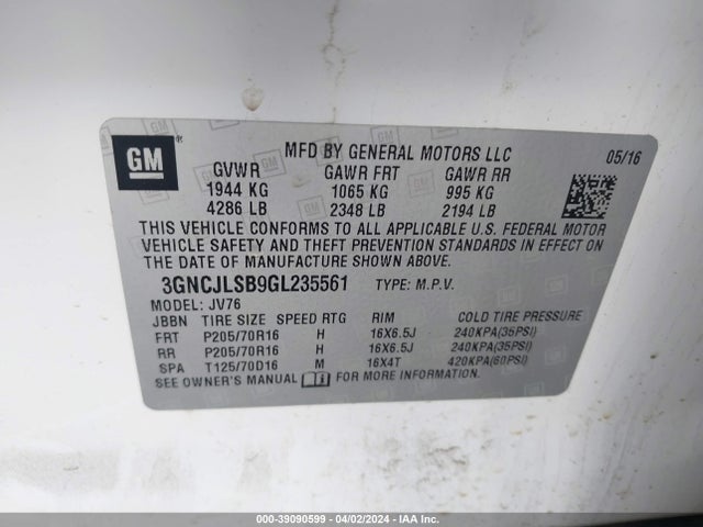 Chevrolet Trax Lt 2016 3GNCJLSB9GL235561 Image 9