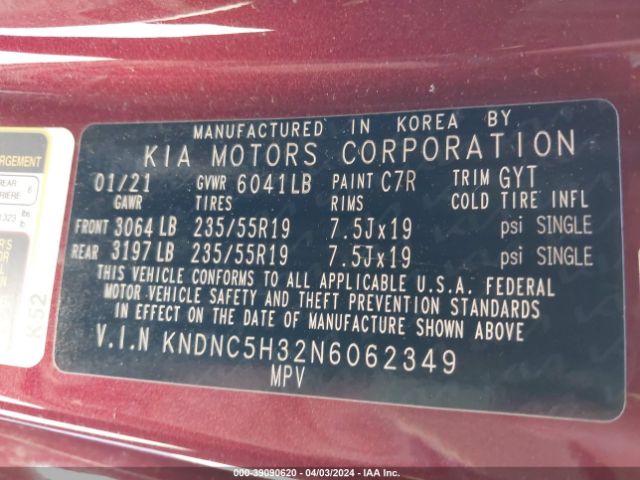 KNDNC5H32N6062349 KIA Carnival Mpv Ex