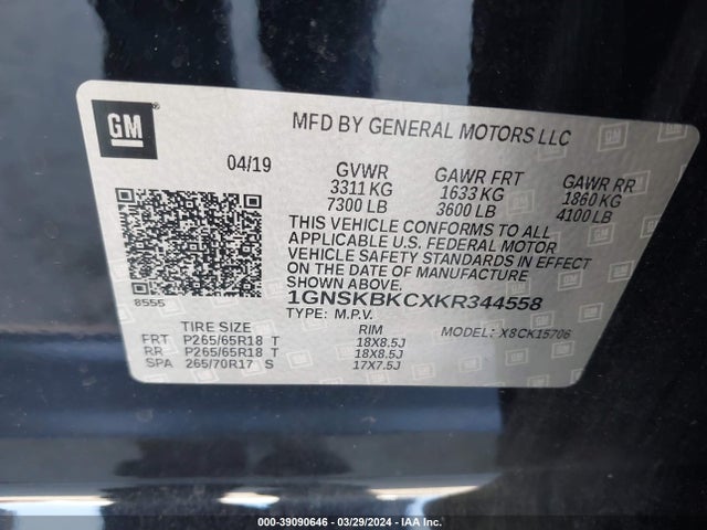 Chevrolet Tahoe Lt 2019 1GNSKBKCXKR344558 Image 9