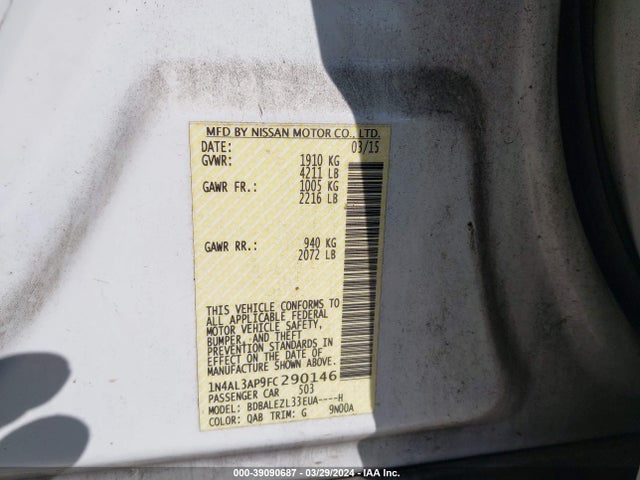 Nissan Altima 2.5 S 2015 1N4AL3AP9FC290146 Image 9