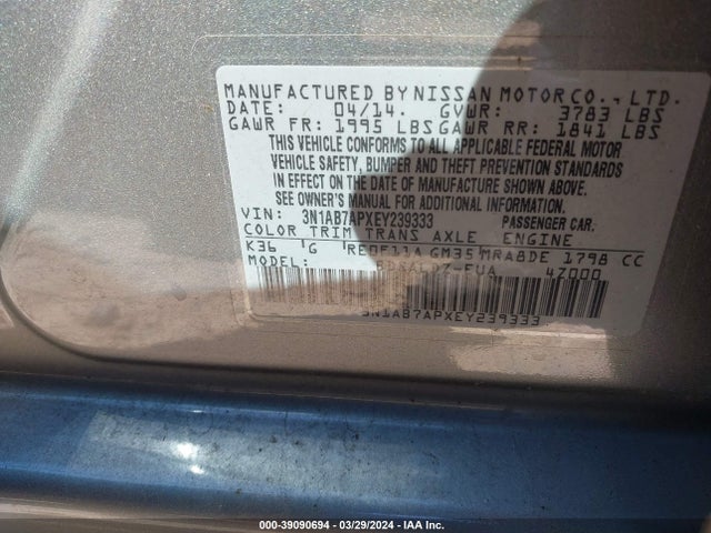 Nissan SENTRA SV 2014 3N1AB7APXEY239333 Image 9