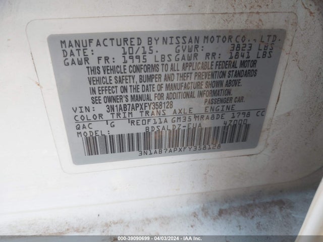 Nissan SENTRA SV 2015 3N1AB7APXFY358128 Image 9