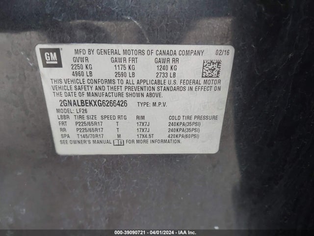 Chevrolet EQUINOX LS 2016 2GNALBEKXG6266426 Image 9