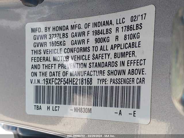 Honda Civic Lx 2017 19XFC2F54HE218168 Image 9