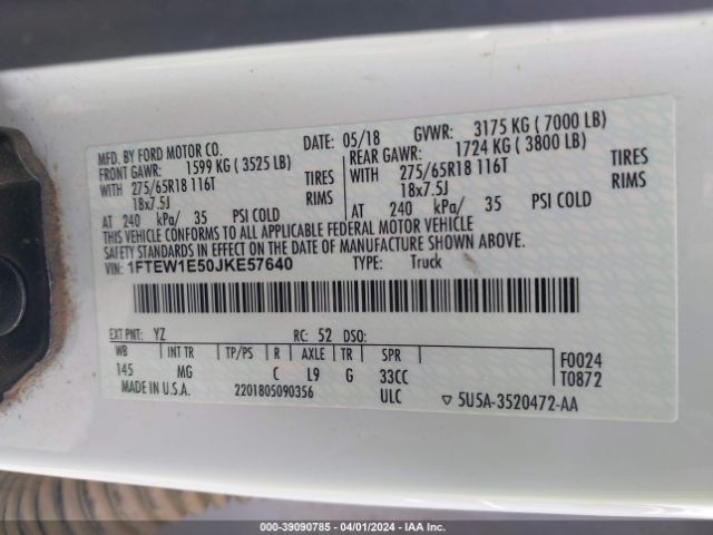 1FTEW1E50JKE57640 Ford F-150 Xlt