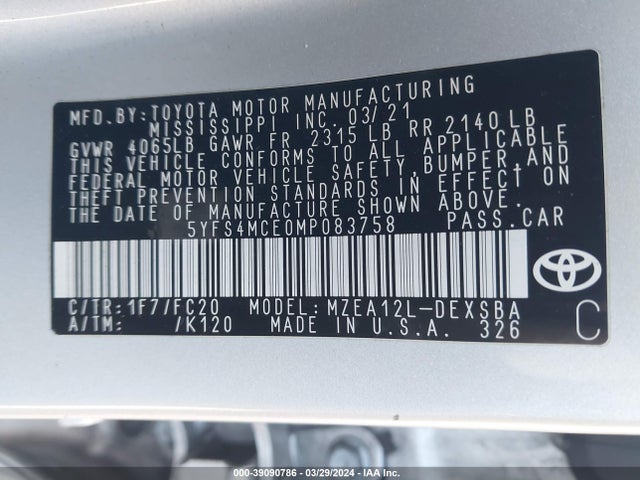 Toyota Corolla Se/night Shade 2021 5YFS4MCE0MP083758 Image 9