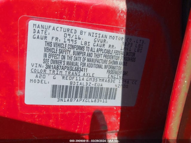 Nissan SENTRA SV 2016 3N1AB7APXGL683411 Image 9