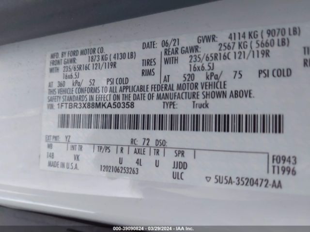 1FTBR3X88MKA50358 Ford Transit-250 Cargo Van