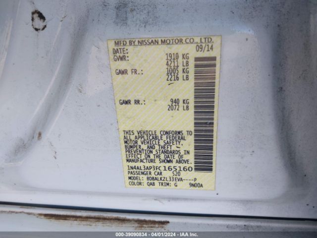 1N4AL3AP3FC165160 Nissan Altima 2.5 Sv